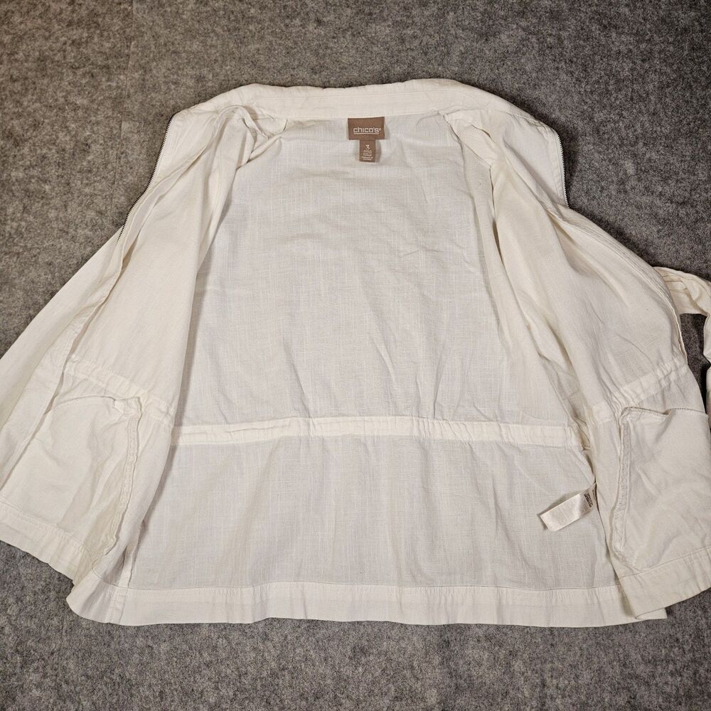 Chicos White Cotton Blend Drawstring Jacket Outdoors Classic Coastal Size 3 READ - Picture 8 of 10